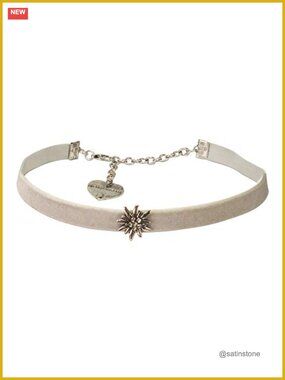 Bavarian Velvet Choker with Rhinestone Edelweiss, Traditional German Necklace
